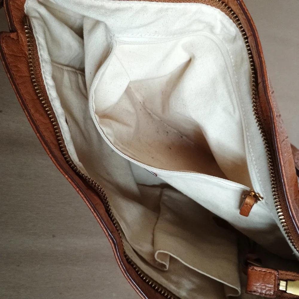Margot Textured Brown Cognac Leather Shoulder Bag Boho Neutral Purse Handbag